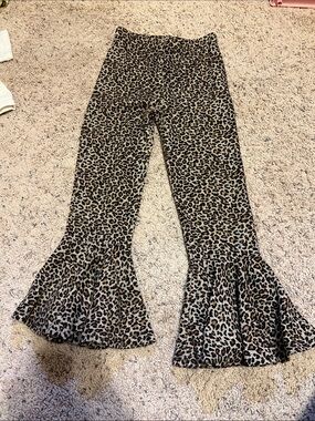 Girls Leopard Print Ruffle Hem Pants